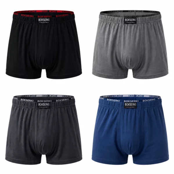 Mix czterech bambusowych bokserek męskich PLUS SIZE 4XL-7XL na białym tle