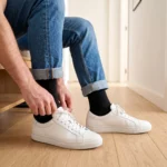 Czarne klasyczne skarpety do białych sneakersów i jeansów